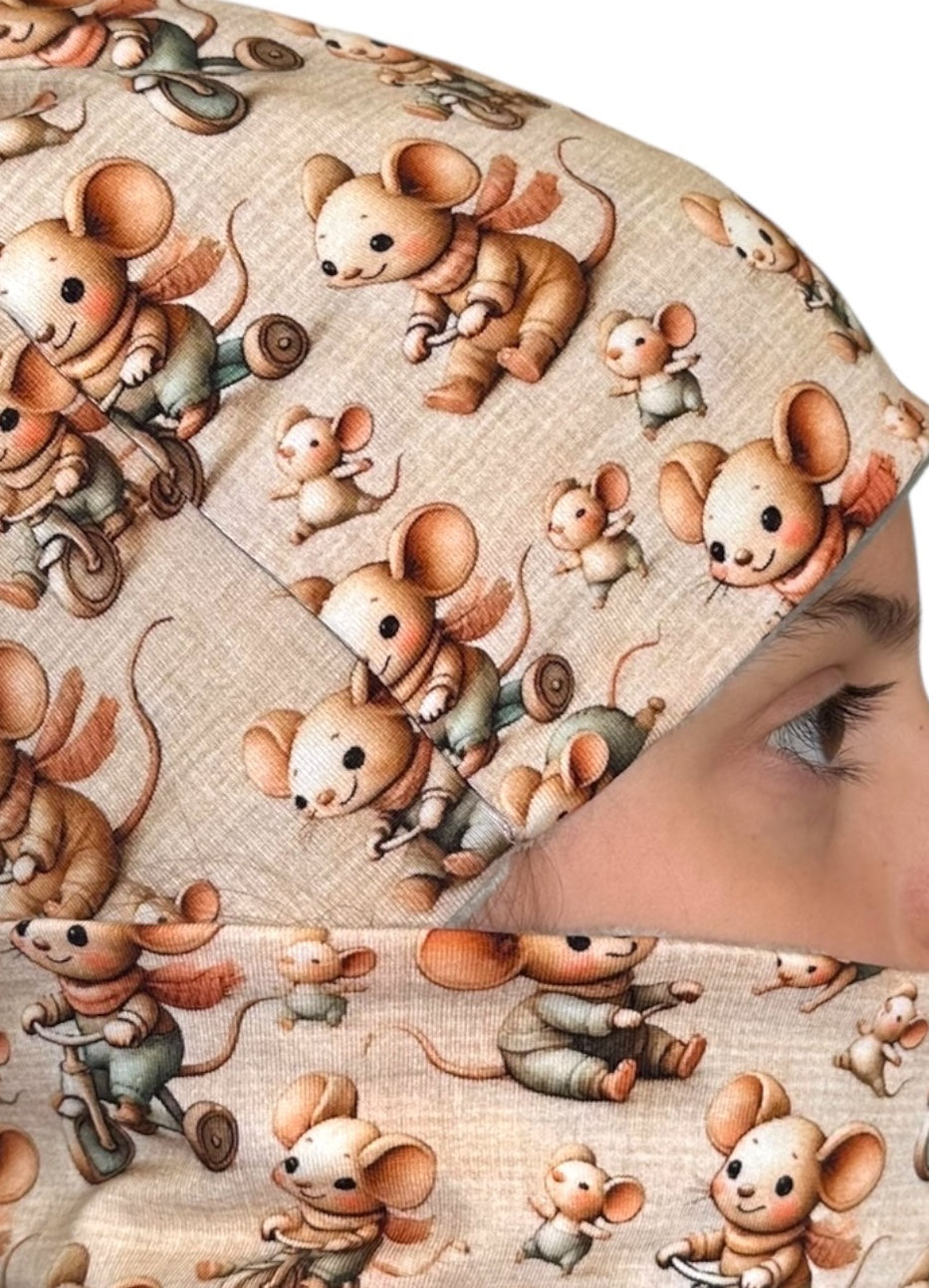 Set Cappello e Scaldacollo Fatto a Mano in Certificato Fantasia Topini