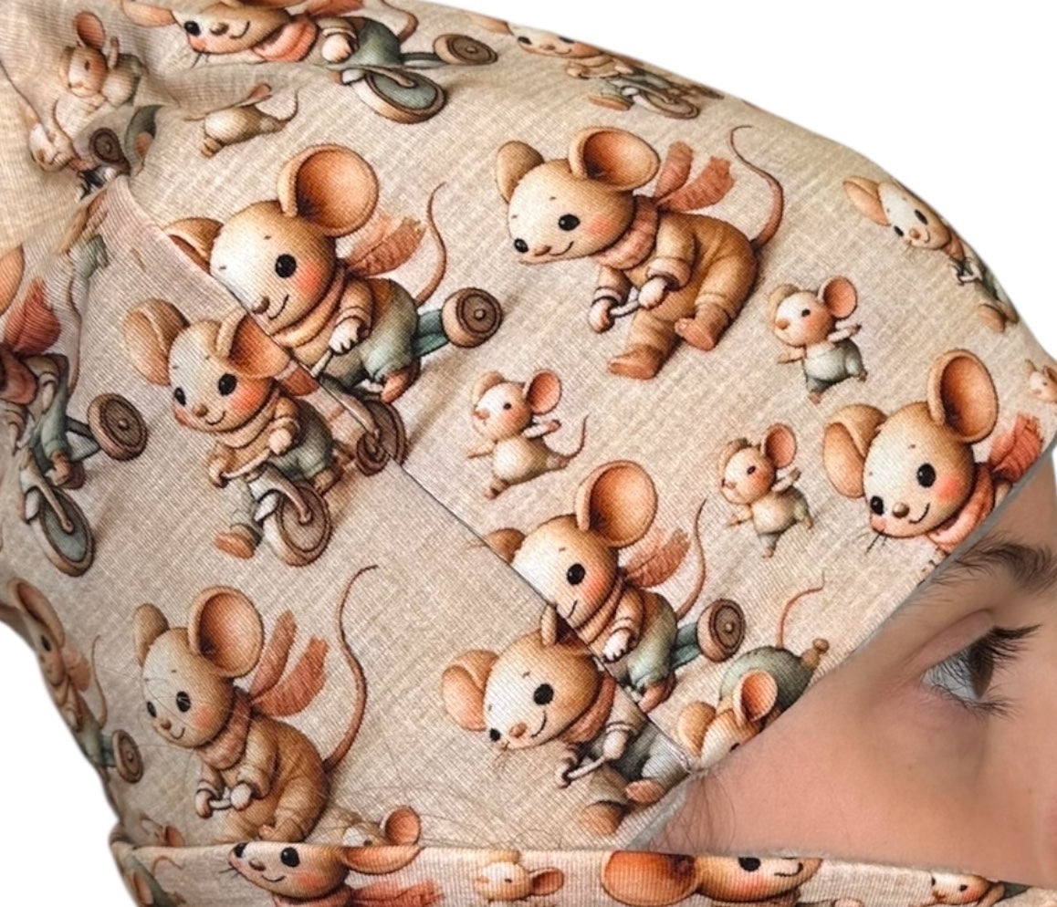 Set Cappello e Scaldacollo Fatto a Mano in Certificato Fantasia Topini