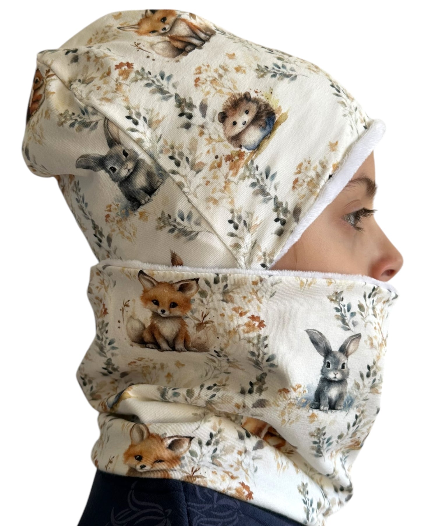 Set Cappello e Scaldacollo Fatto A Mano In Cotone Certificato Fantasia Volpi