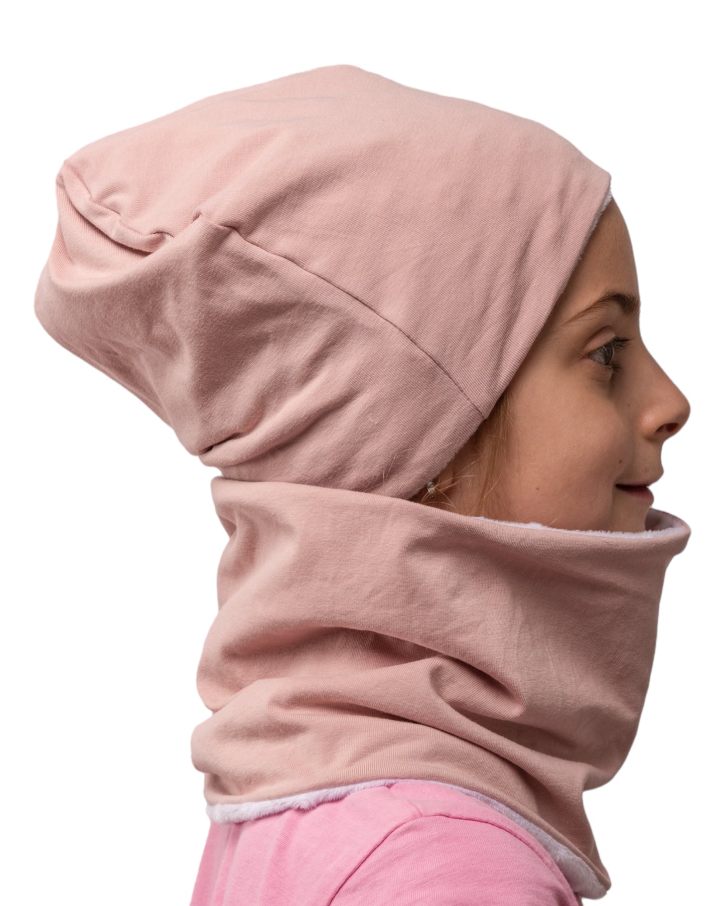 Cappello e scaldacollo bambina rosa antico
