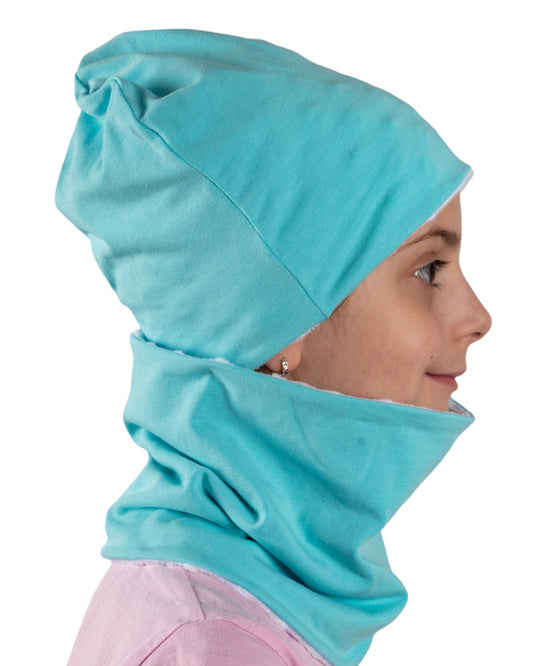 Set Cappello e Scaldacollo Celeste Acqua Fatto a Mano in Cotone Certificato