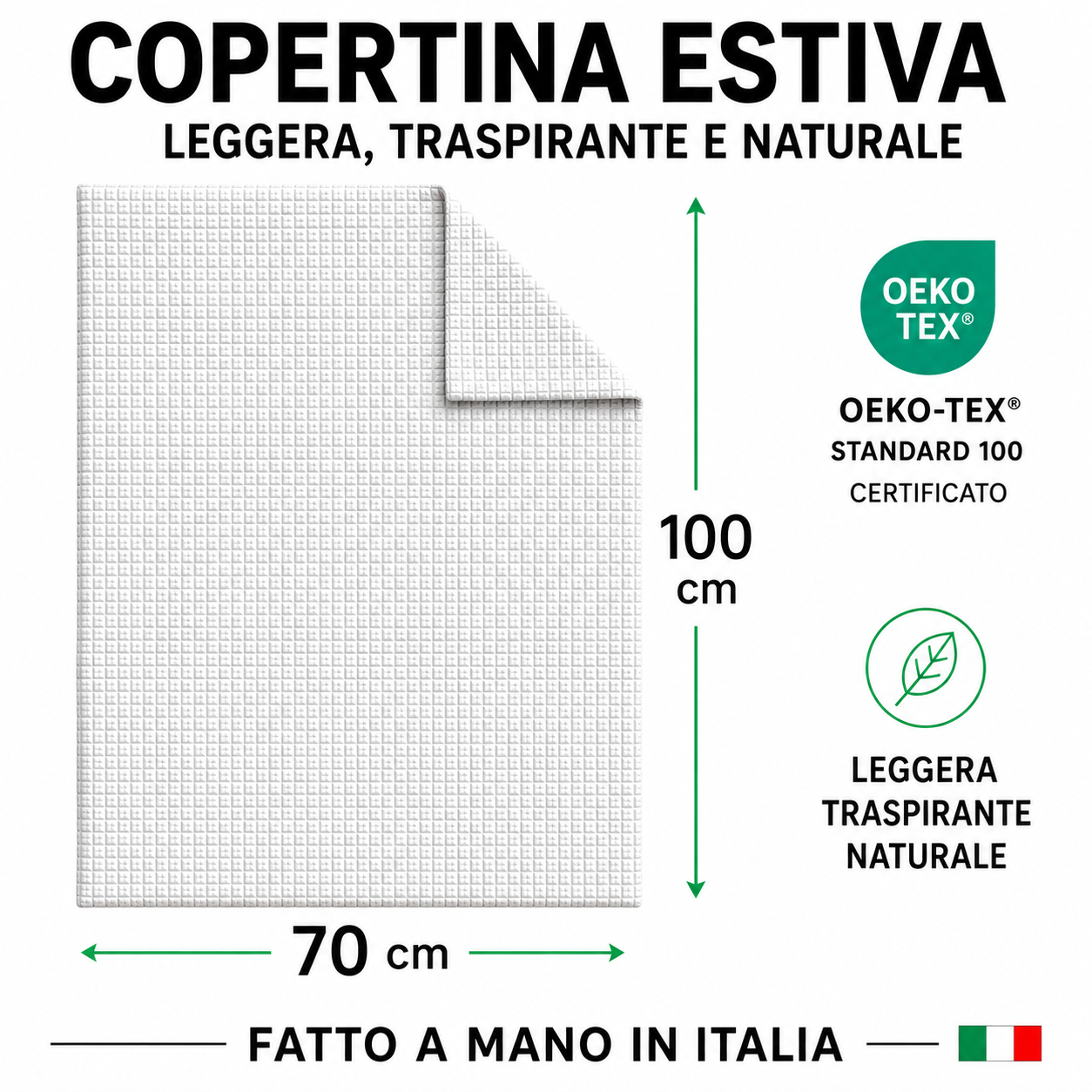 Copertina Estiva Neonato 70x100 cm – 100% Cotone Certificato OEKO-TEX® – Per Culla e Carrozzina