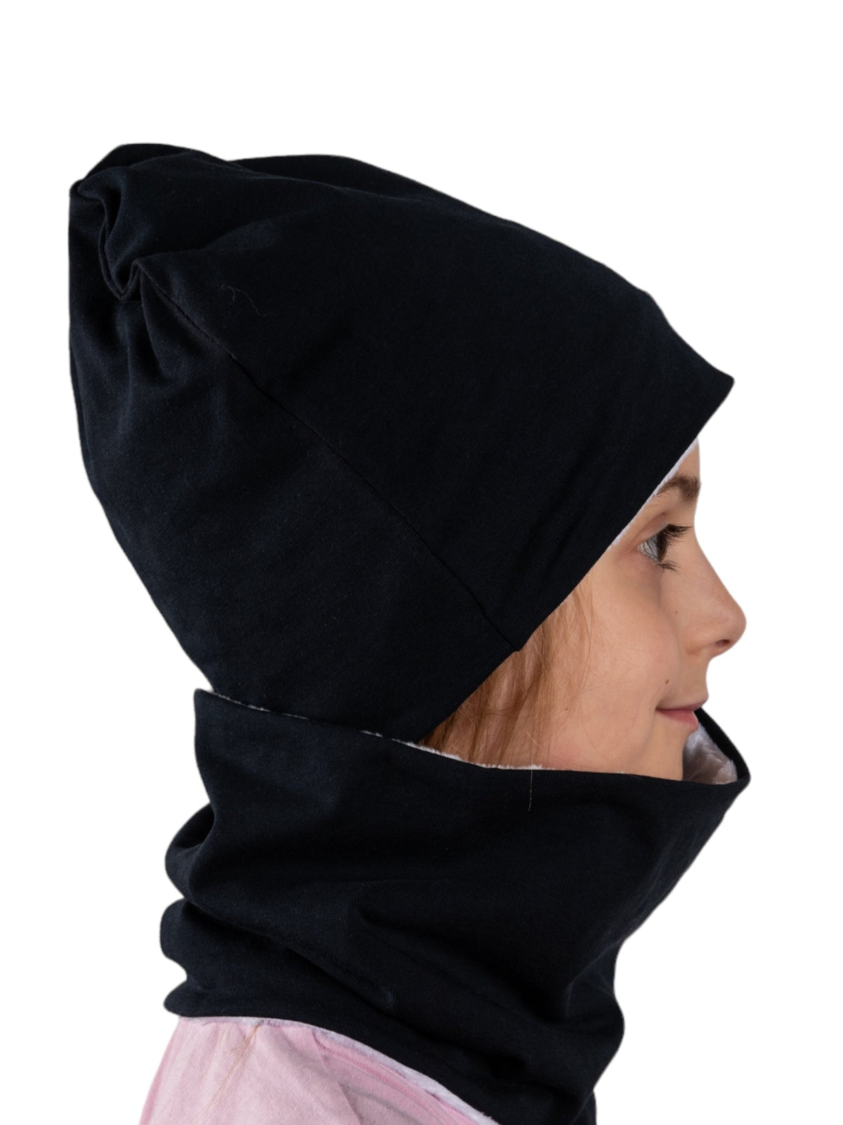 Set Cappello e Scaldacollo Nero Fatto a Mano in Cotone Certificato