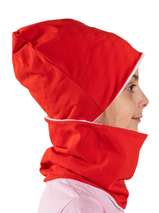 Set Cappello e Scaldacollo Rosso Fatto a Mano in Cotone Certificato
