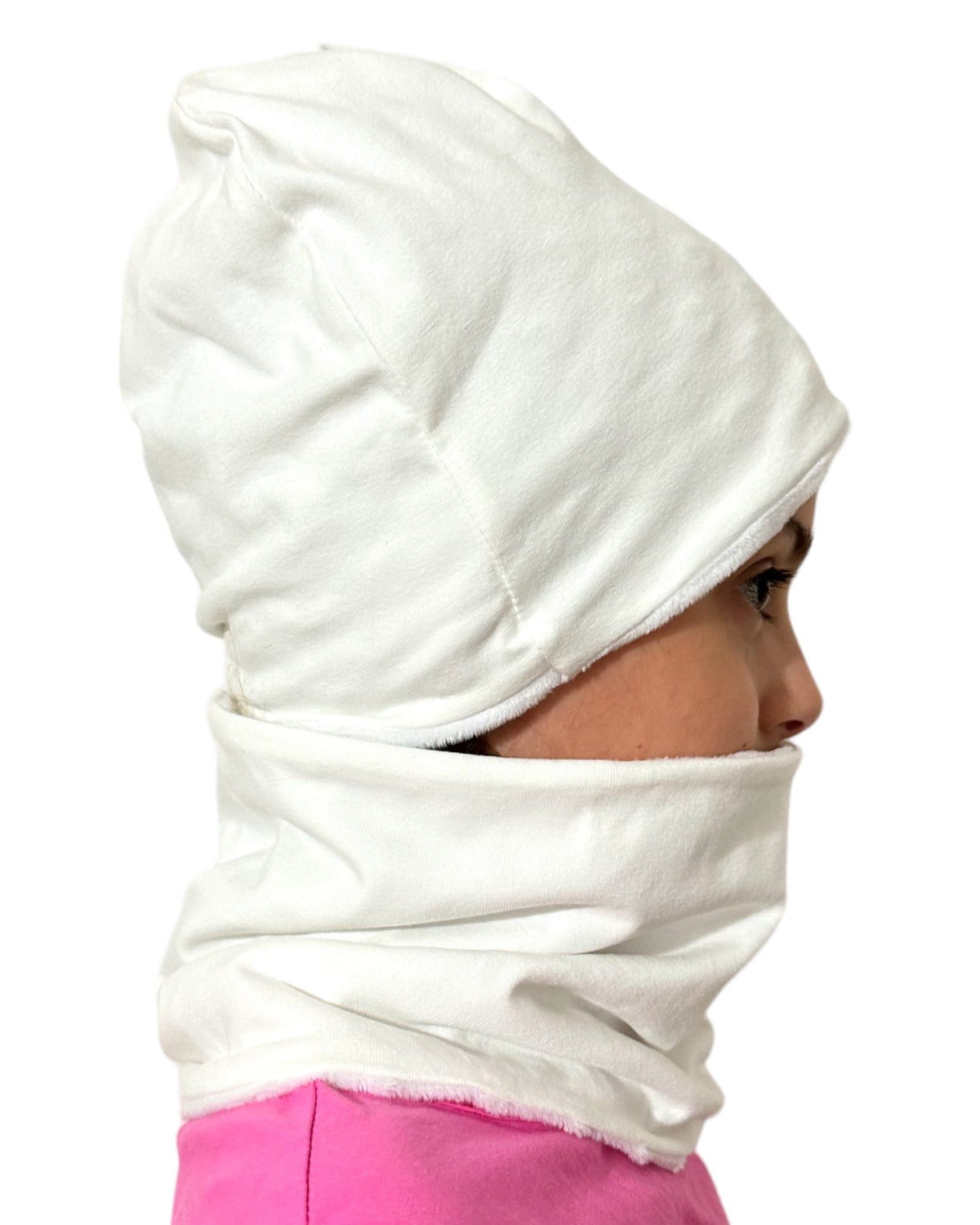 Set Cappello e Scaldacollo Bianco Fatto a Mano in Cotone Certificato