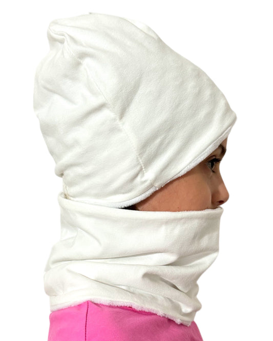 Set Cappello e Scaldacollo Bianco Fatto a Mano in Cotone Certificato