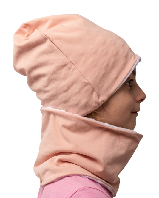 Set Cappello e Scaldacollo Rosa Nude Fatto a Mano in Cotone Certificato