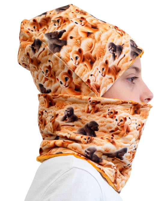 Set Cappello e Scaldacollo Fatto A Mano In Cotone Certificato Fantasia Leoni
