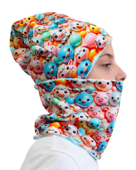 Set Cappello e Scaldacollo Fatto A Mano In Cotone Certificato Fantasia Animaletti