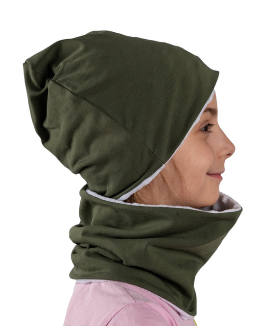 Set Cappello e Scaldacollo Verde Oliva Fatto a Mano in Cotone Certificato