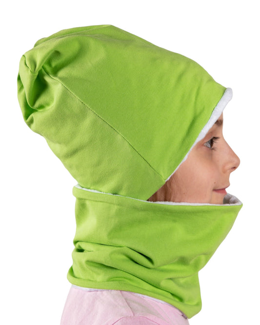 Set Cappello e Scaldacollo Verde Lime Fatto a Mano in Cotone Certificato