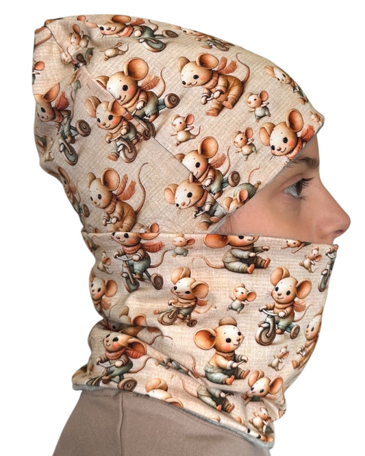 Set Cappello e Scaldacollo Fatto a Mano in Certificato Fantasia Topini