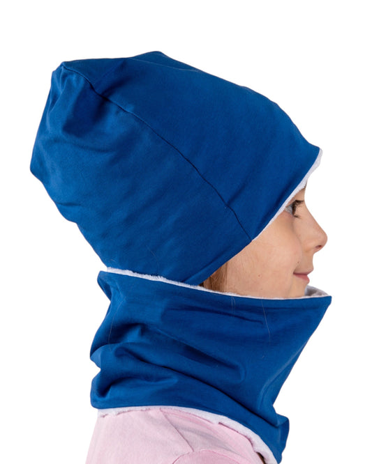 Set Cappello e Scaldacollo Blu Fatto a Mano in Cotone Certificato