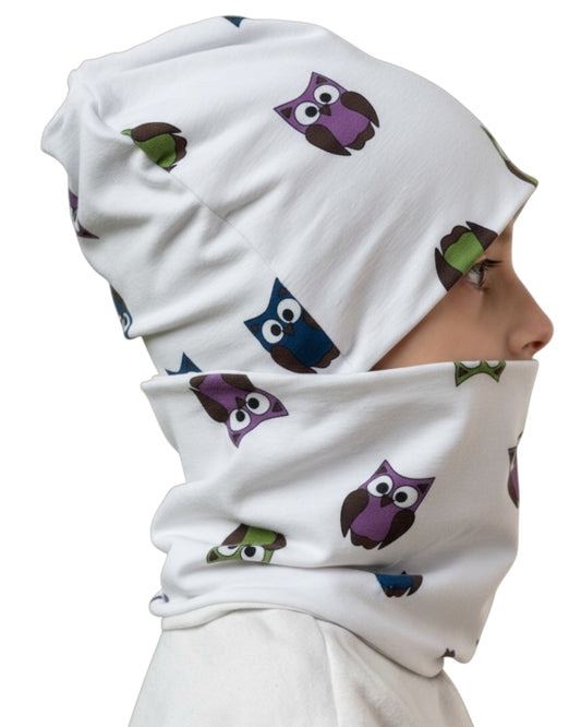 Set Cappello e Scaldacollo Fatto A Mano In Cotone Certificato Fantasia Guffi