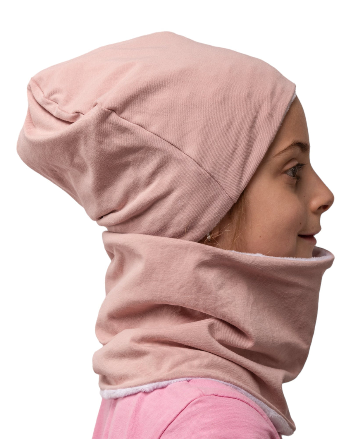 Set Cappello e Scaldacollo Rosa Antico Fatto a Mano in Cotone Certificato