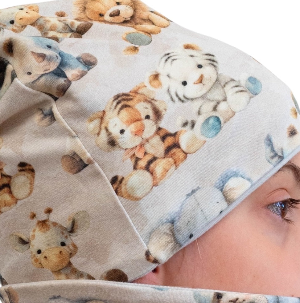 Set Cappello e Scaldacollo Fatto A Mano In Cotone Certificato Fantasia Cucccioli